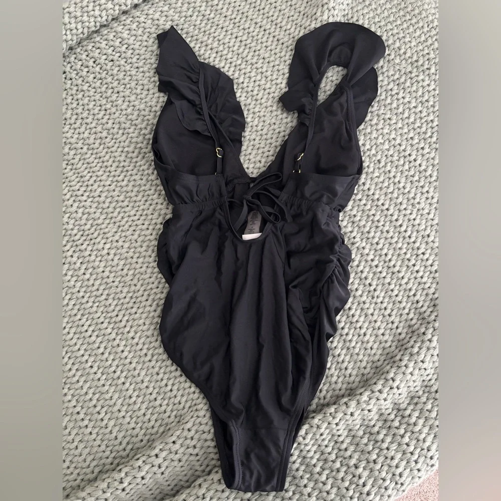 Pinkblush Black Ruffle Maternity One Piece - Picture 3 of 7